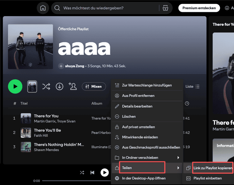 Den Link der Playlist kopieren