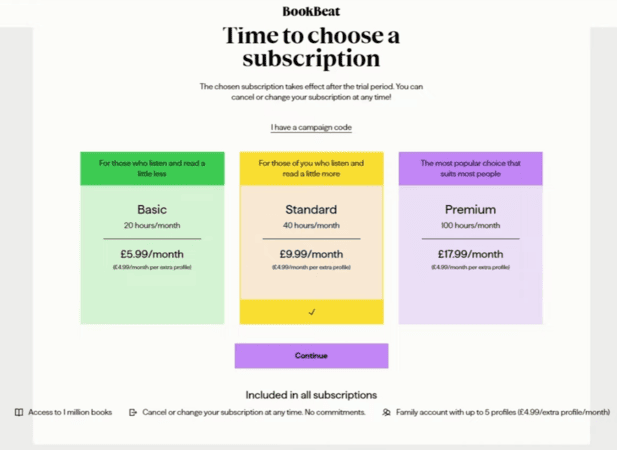 Die Abonnementpläne von BookBeat