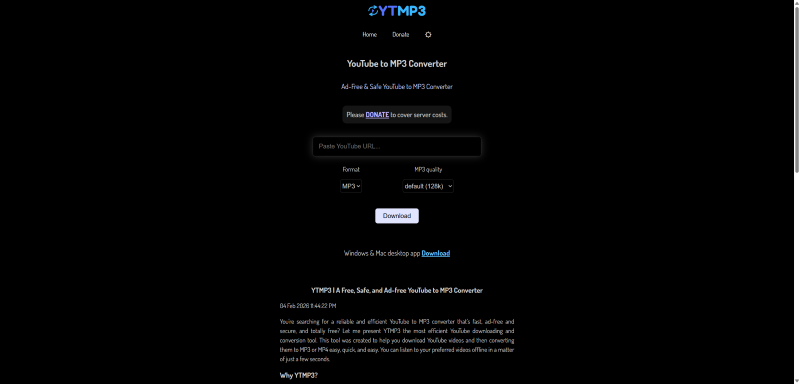 Die Hauptseite von YTMP3.ws