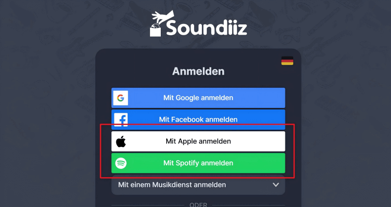 Die Konten der beiden Dienste mit Soundiiz verbinden