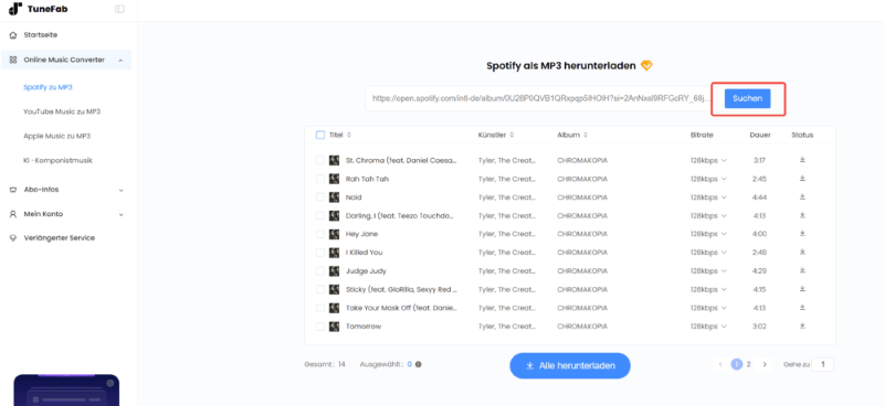 Die URL auf TuneFab analysieren