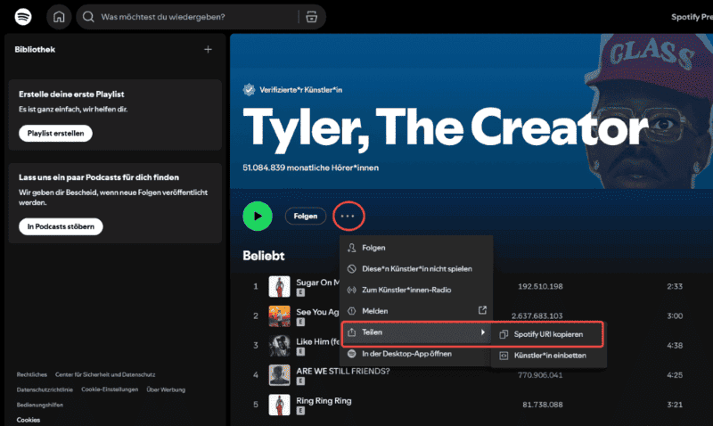 Die URL von Spotify Musik holen