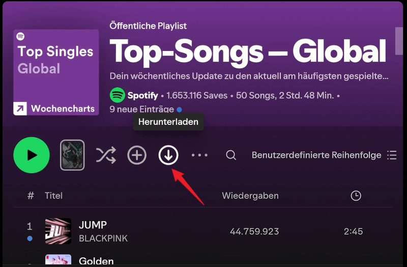 Eine Playlist in der Spotify-App herunterladen