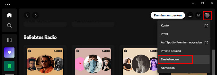 Einstellungen von Spotify