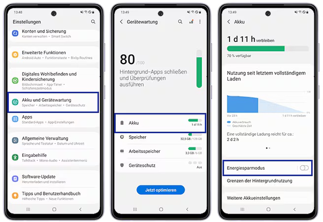 Energiesparmodus deaktivieren in Samsung