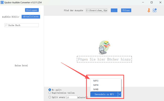Ausgabeformat von Epubor Audible Converter