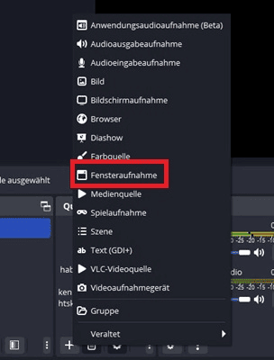 Fensteraufnahme bei OBS