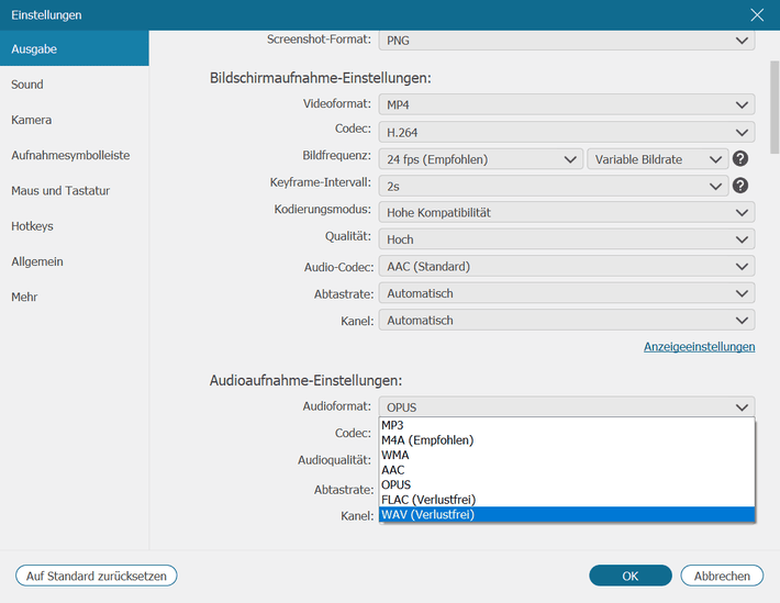 Fonepaw Audioformat als WAV einsetzen