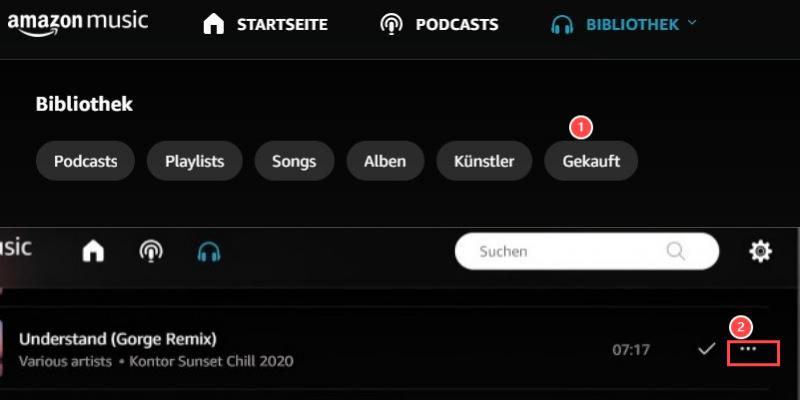 Gekaufte Songs von Amazon Music via Webbrowser auf PC downloaden