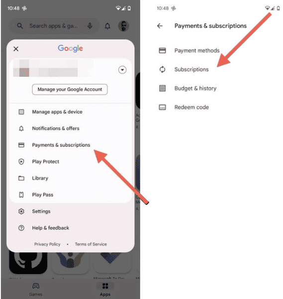 Google Play Abos öffnen