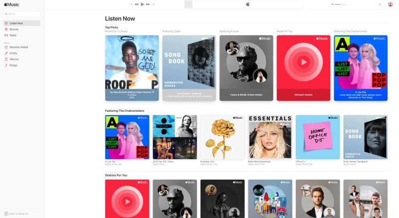 Die Hauptseite von Apple Music