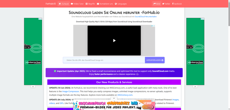 Hauptseite von Forhub.io SoundCloud Converter