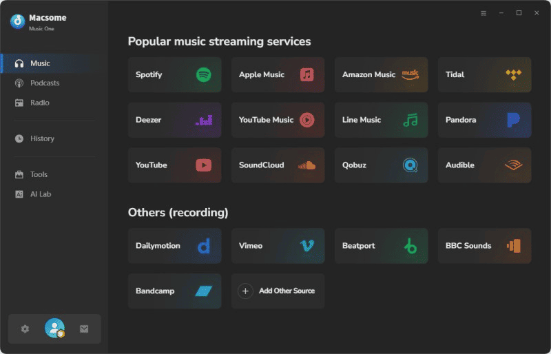 Hauptseite von Macsome Music One