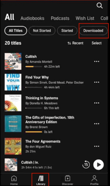 Heruntergeladene Hörbücher in der Audible-App finden