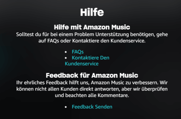 Hilfe & Kontakt in Amazon Music