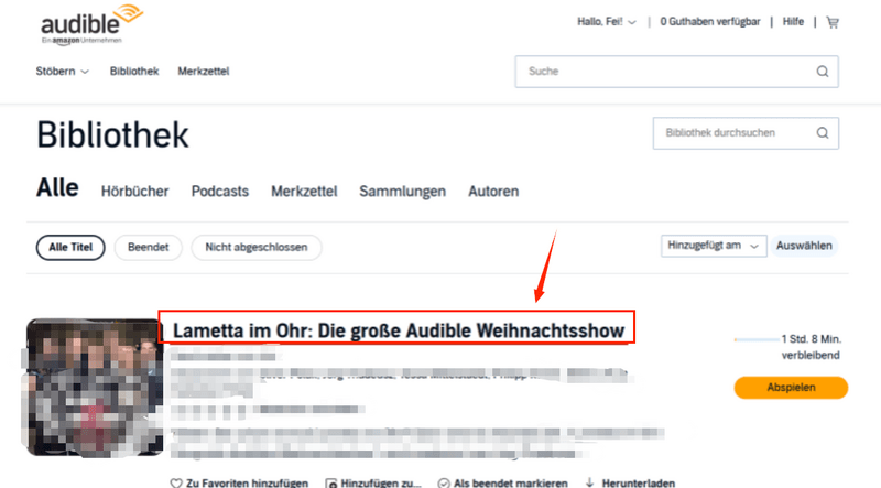 Ein bestimmtes Hörbuch zum Teilen auswählen