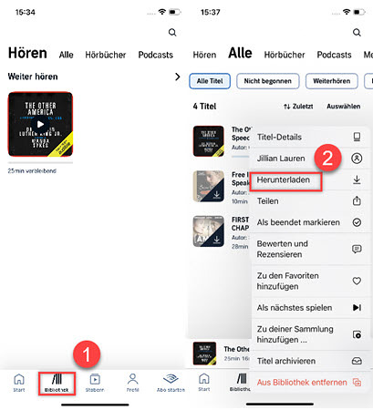 Hörbücher in der Audible-App herunterladen