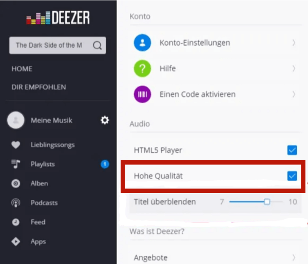 Hohe Qualität in Deezer