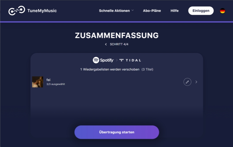 in Tune My Music Playlist von Spotify zu Tidal übertragen