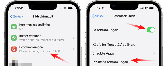 Inhaltseinschränkungen deaktivieren