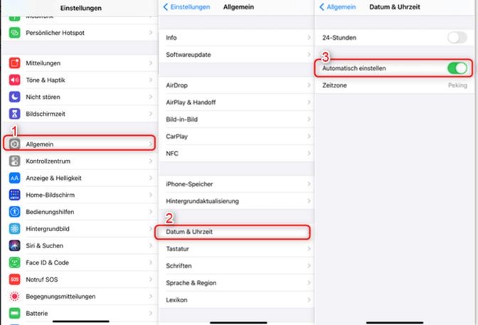 Die automatische Datum- und Uhrzeiteinstellung aktivieren