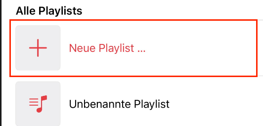Auswahl der Option „Neue Playlist“ im Menü