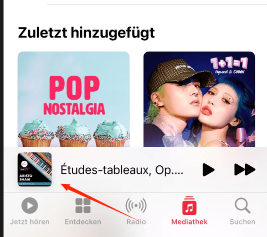 Öffnen der Vollbildansicht eines wiedergegebenen Songs