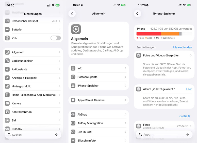iPhone Speicher anzeigen