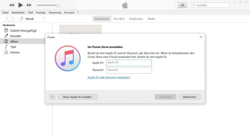 iTunes anmelden mit Apple-ID