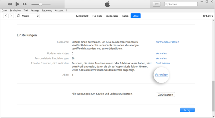 iTunes Apple Music Abonnement verwalten