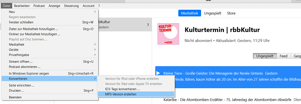 MP3-Version der iTunes Musik auf Windows erstellen
