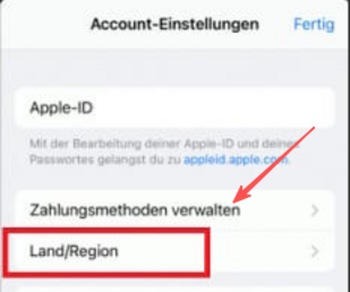 Land und Region auswählen und prüfen