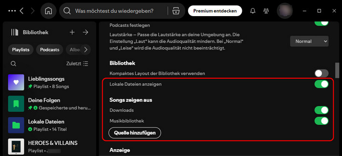 „Lokale Dateien anzeigen“ ausschalten