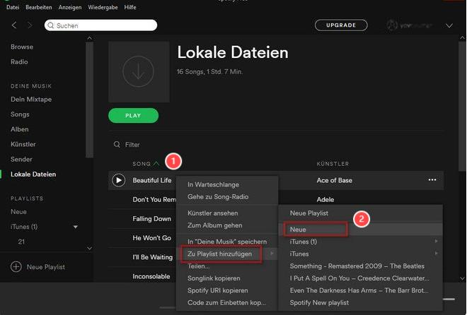 Lokale Dateien zu Playlist hinzufügen