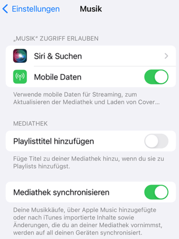 Mediathek synchronisieren Apple Music App
