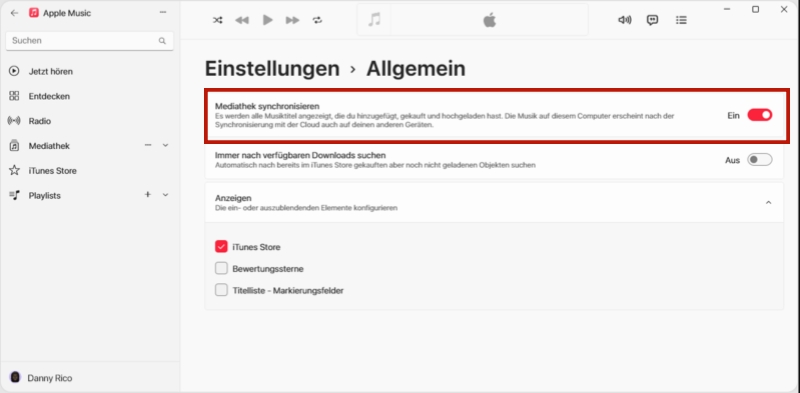 Mediathek synchronisieren in Apple Music