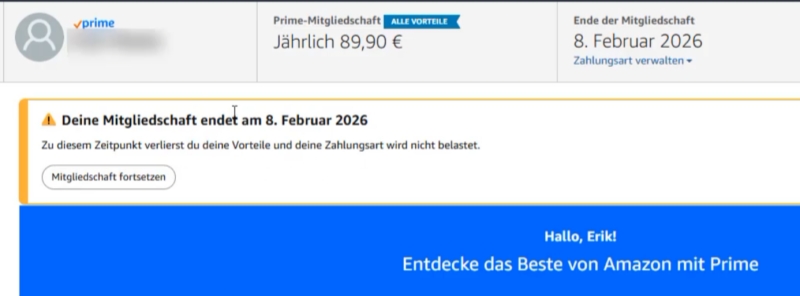 Mitgliedschaft fortsetzen in Amazon Prime