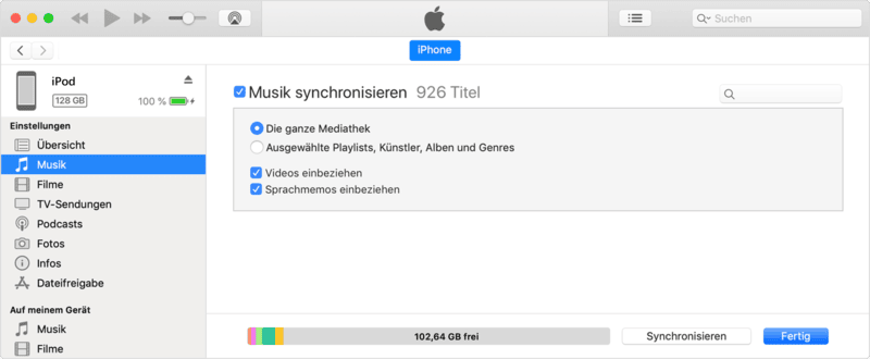 Musik auf Mac mit iPod synchronisieren