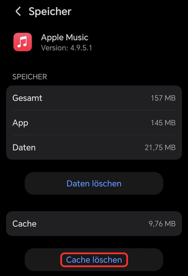 Musik-Cache in den App-Einstellungen löschen