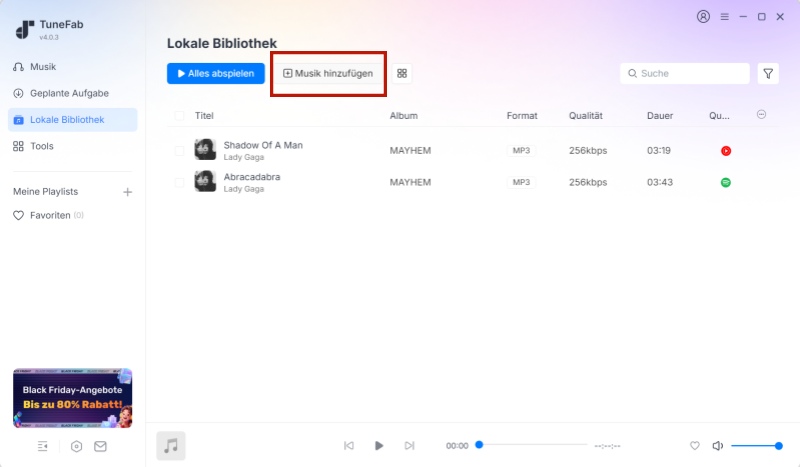 Musik hinzufügen in TuneFab
