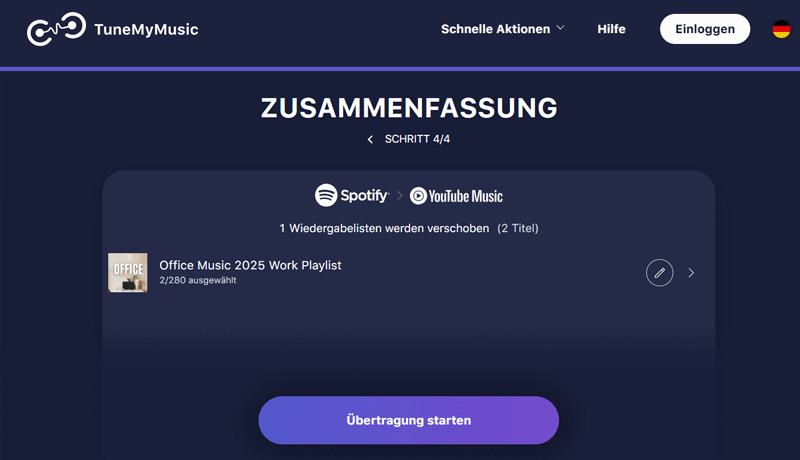 Musik Übertragung starten