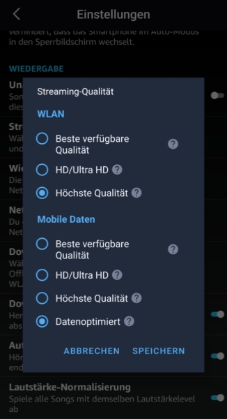 Musikqualität in Amazon Music anpassen