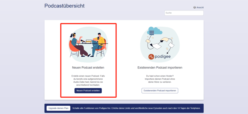 Neuen Podcast auf Podigee erstellen