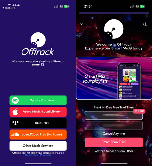 Offtrack DJ App für Spotify auf iOS