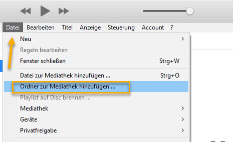 Ordner zur Mediathek hinzufügen