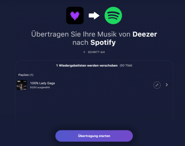 Playlist von Deezer zu Spotify in TuneMyMusic
