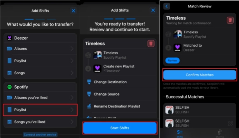 Playlist von Deezer zu Spotify übertragen in Songshift