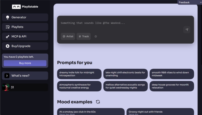 Playlistable homepage