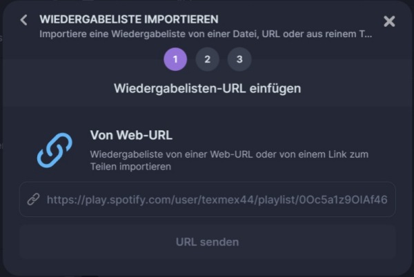 Playlists URL in Soundiiz eingeben