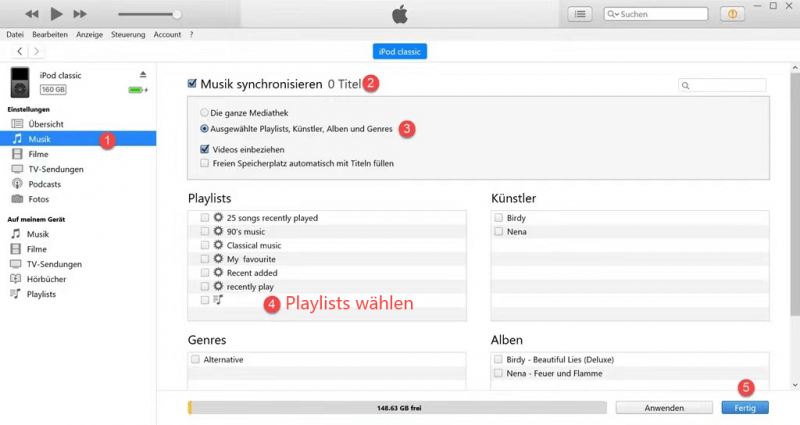 Playlists zu iPod hinzufügen